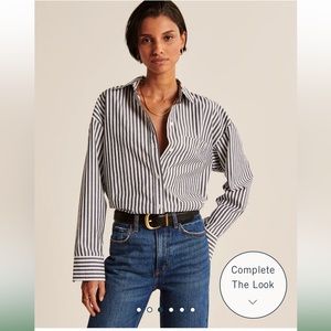 Oversized Poplin Button-Up Striped Shirt